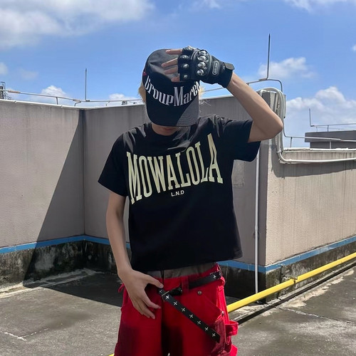 Mowalola字母印花短款修身短袖潮