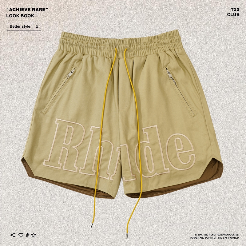RHUDE字母logo刺绣高街抽绳短裤
