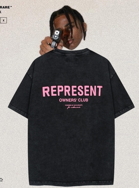 REPRESENT彩色字母印花复古水洗做旧Vintage高街男女宽松短袖T恤