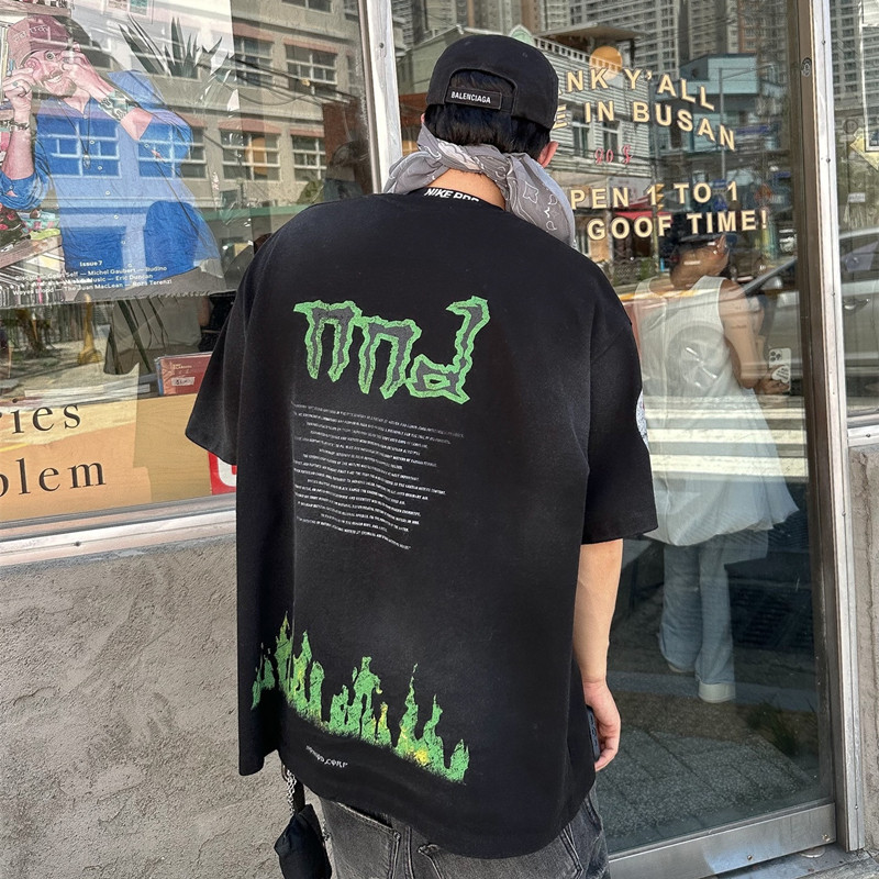 NONNOD高街做旧喷色印花短袖T恤