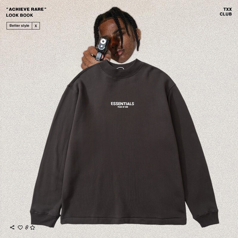 fear of god essentials植绒logo字母高街fog男女宽松圆领卫衣潮