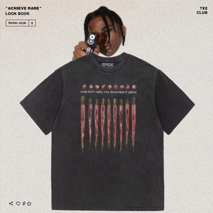 Epide九寸钉乐队NIN萝卜Vintage洗水做旧美式 T恤 高街男女宽松短袖