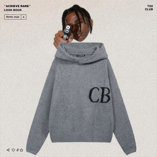 Cole 高街男女宽松休闲连帽毛衣潮 Buxton极简字母logo提花针织衫