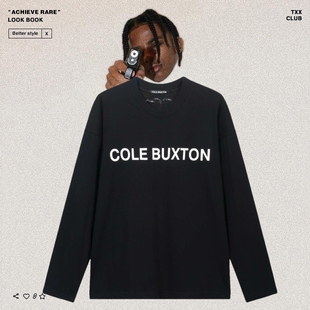 高街男女宽松休闲刺绣长袖 美式 T恤 Buxton极简字母印花打底衫 Cole