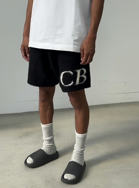 Cole Buxton字母logo提花五分裤美式高街宽松休闲毛线抽绳短裤男