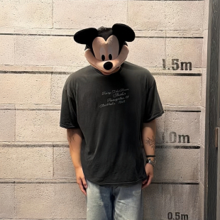 AC风格 T恤 高街潮牌vintage水洗做旧手写字母印花男女宽松休闲短袖