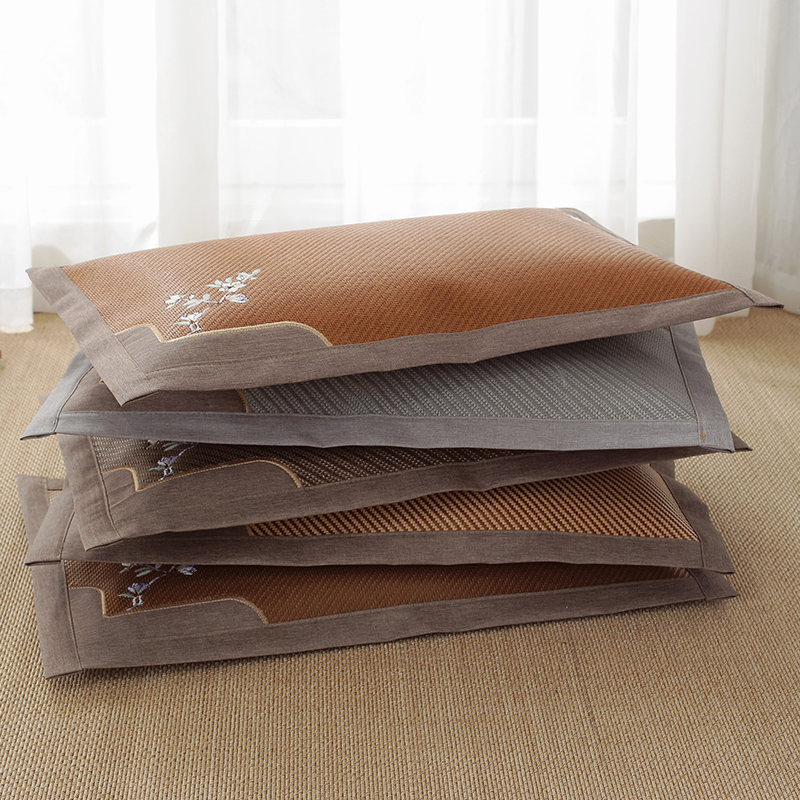 家用单人夏凉冰藤冰丝绣花方角枕套夏季凉席枕头套单个48cmx74cm