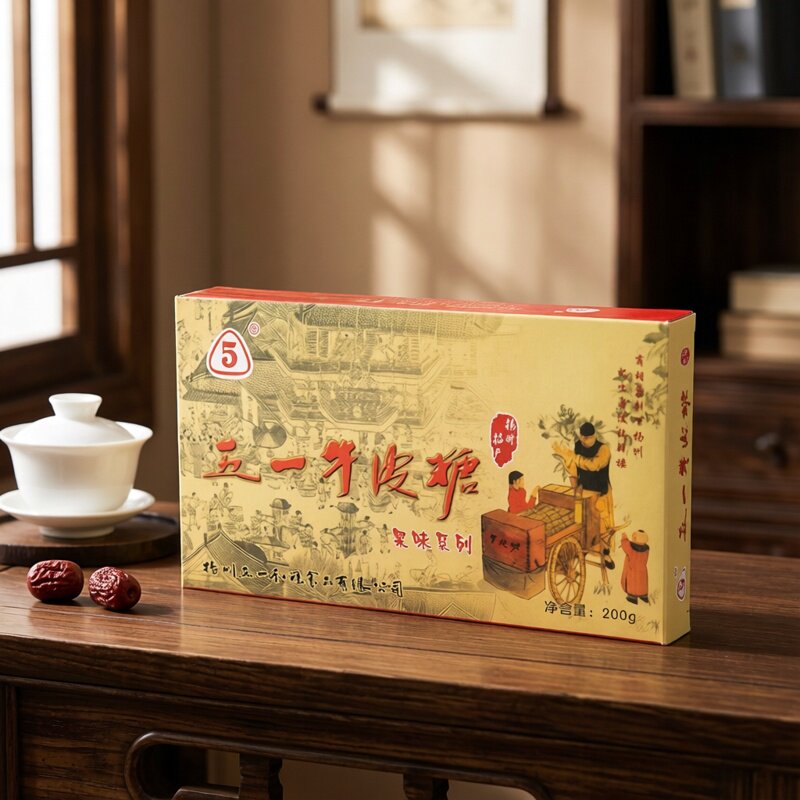 扬州五一果仁味黑芝麻牛皮糖软糖桂花味果味牛皮糖 200g盒装糖果