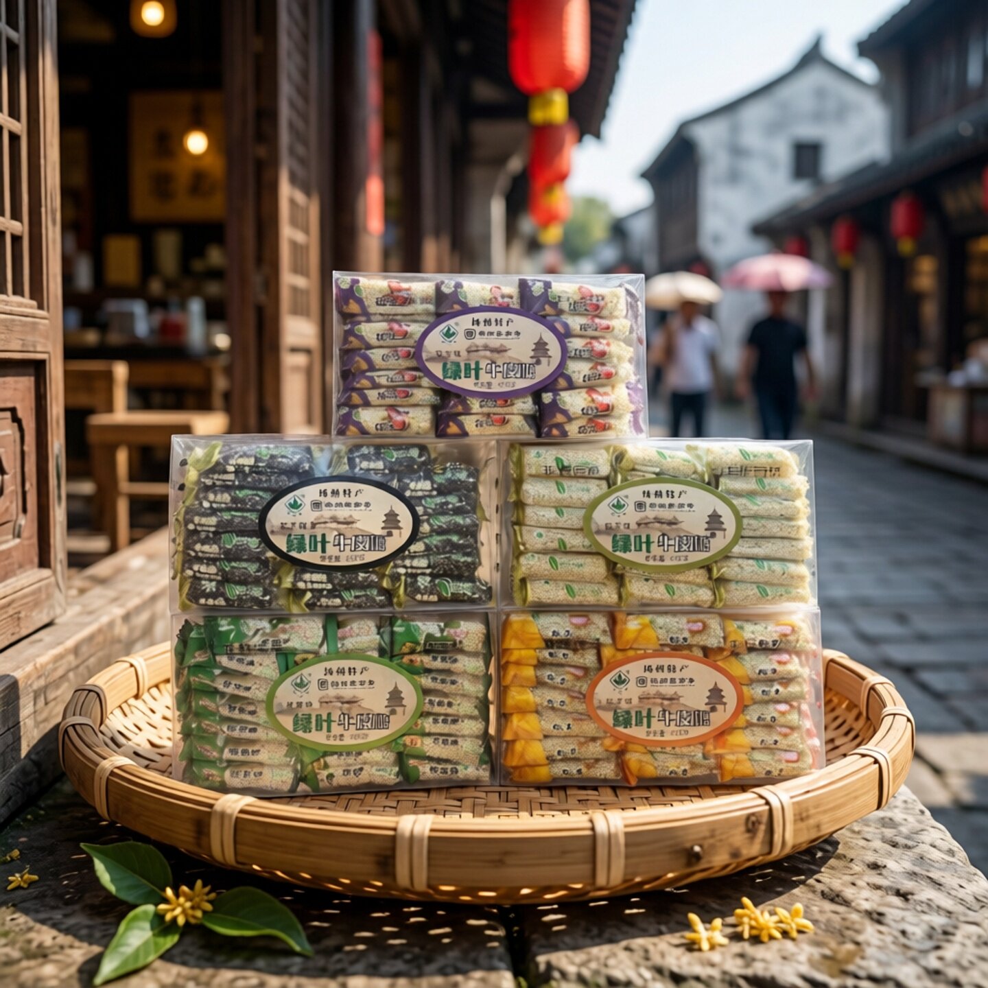 扬州特产绿叶牛皮糖桂花口味黑芝麻花生松子400g/盒怀旧零食糖果