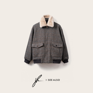 夹克超精纺绵羊毛毛领新贵老钱风春季 ALSO联名 短外套 SEE