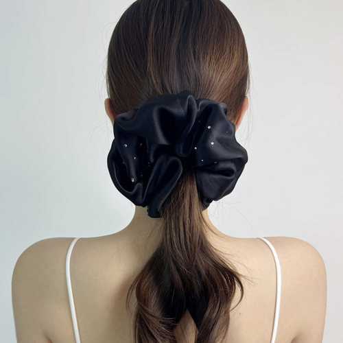 重磅真丝欧根纱缎发圈女水晶