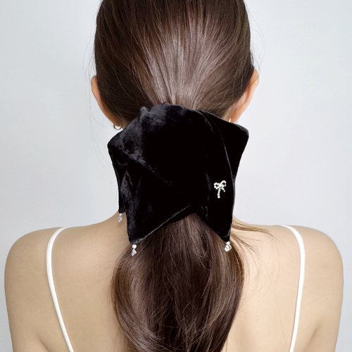 法式优雅高级感真丝丝绒方巾发圈