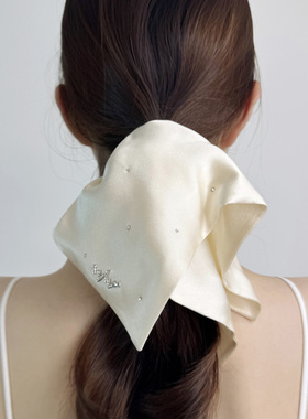 真丝水晶女方巾发圈满天星真丝丝绸缎面烫水钻头饰方形头花发饰