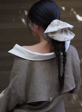 设计师款度假风棉麻手工锁边发圈