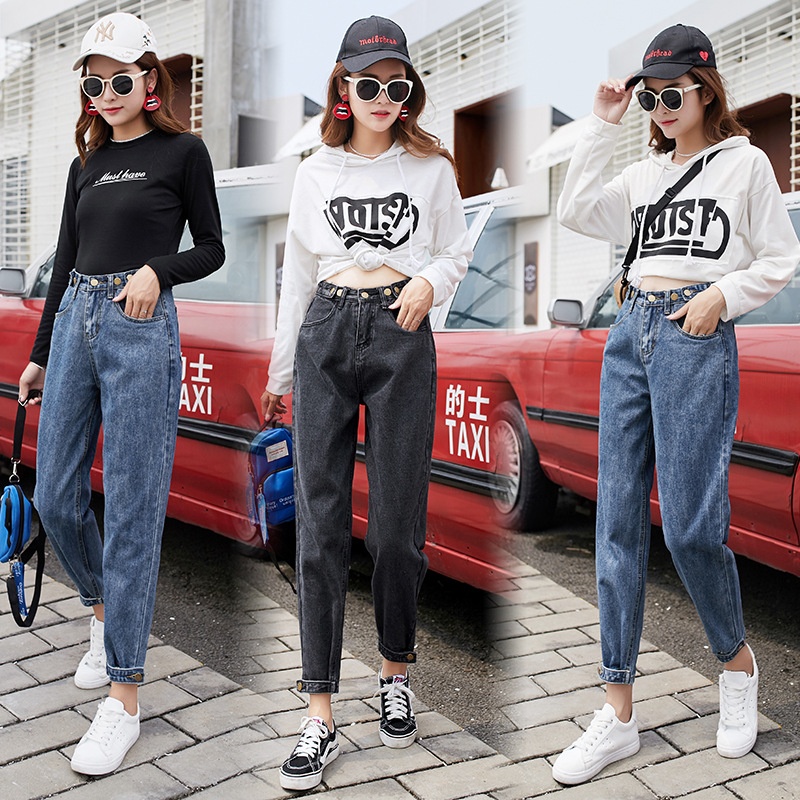 老爹宽松萝卜九分牛仔裤女2019春秋新款韩版显瘦初恋哈伦裤子