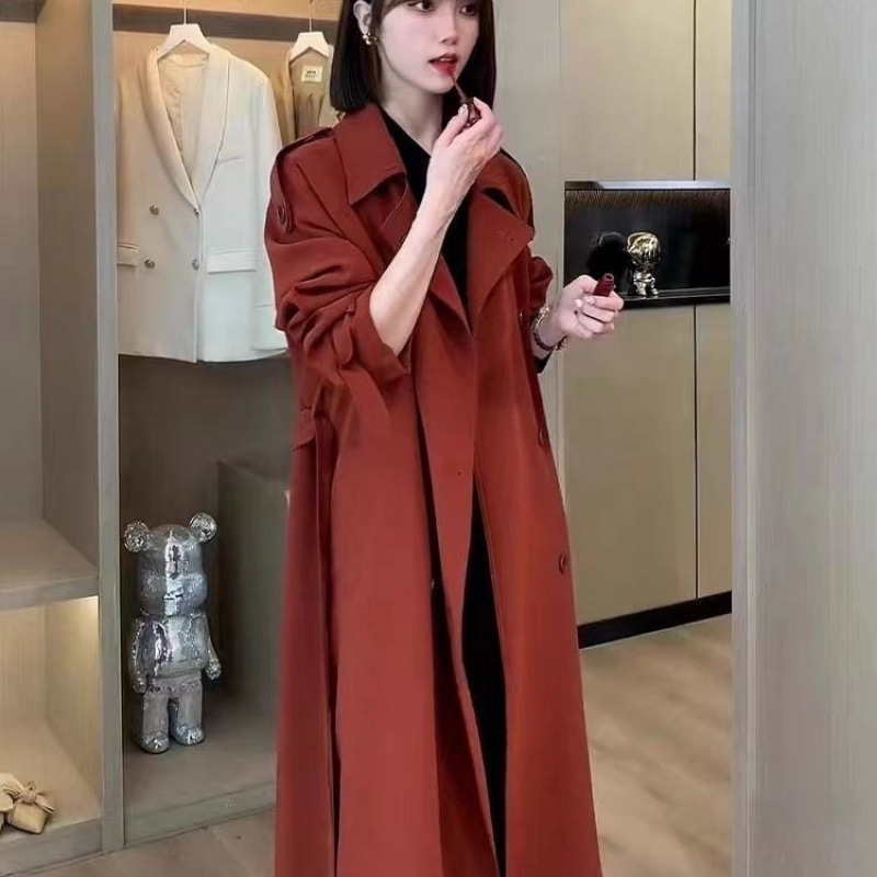2025早秋新款红色风衣女中长款气质高端今年流行高级外套女秋冬