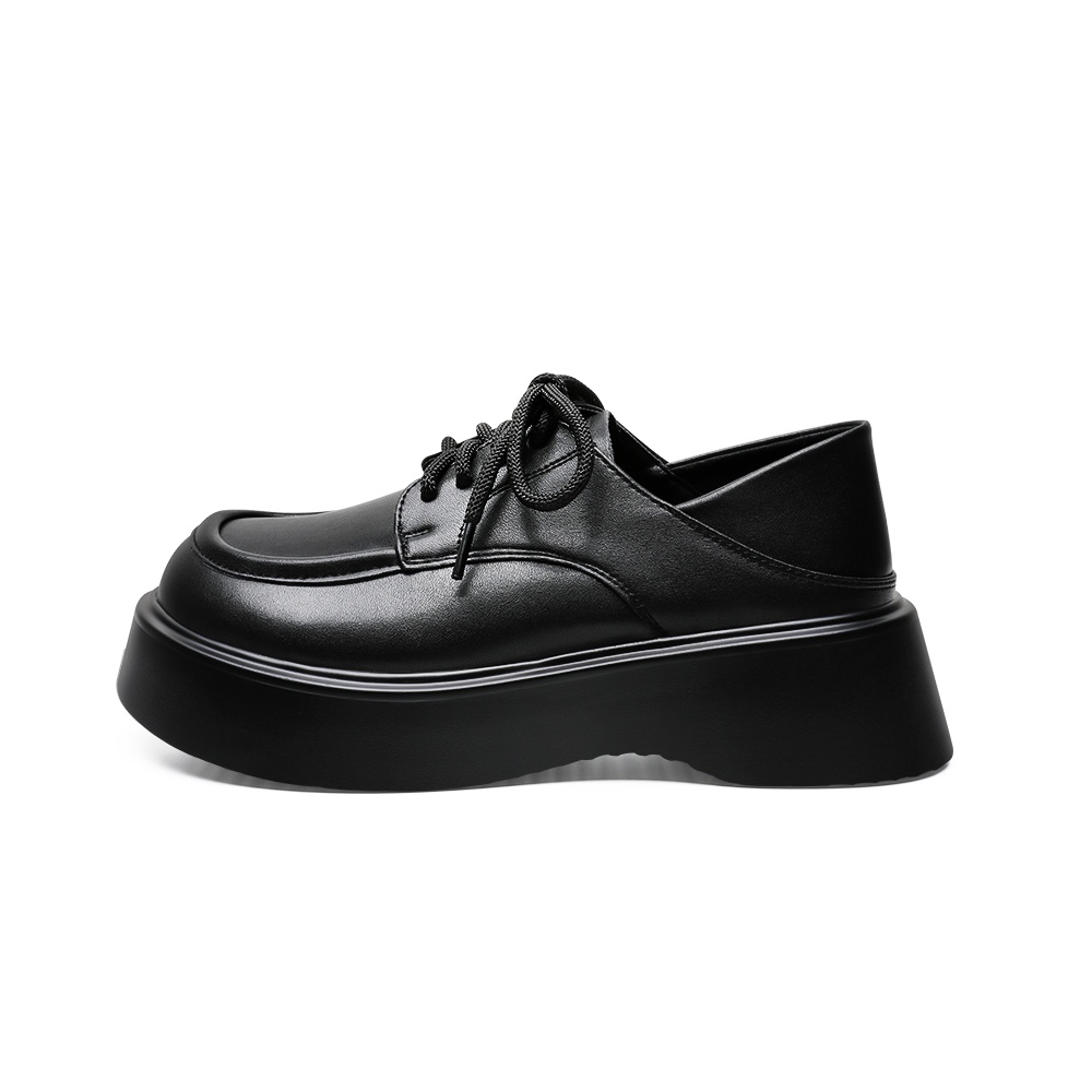 厚底英伦小皮鞋2025夏季新款乐福鞋松糕踩屎感软底大头黑色皮鞋女