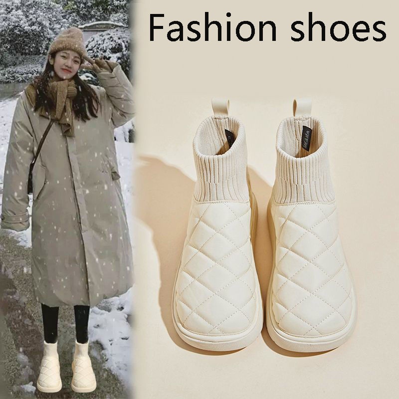 厚底白色雪地靴女2024年新款冬加绒加厚面包鞋防水可爱棉鞋短靴子