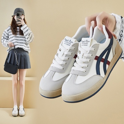 ins韩版新款轻便复古德训小白鞋女2025春季学生平底休闲鞋XFX61-1