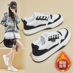 韩版 新款 ins女学生厚底板鞋 休闲鞋 2025冬季 保暖H6518 加绒小白鞋