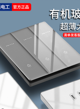 国际电工灰色玻璃三开单控灯开关面板超薄暗装家用单双联三位三控