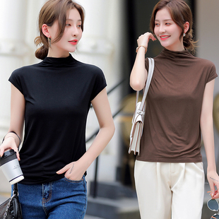 t恤女2021新款 短袖 百搭上衣潮 春夏白色大码 莫代尔纯色中领打底衫
