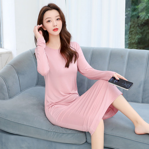 莫代尔长袖睡裙睡衣可外穿
