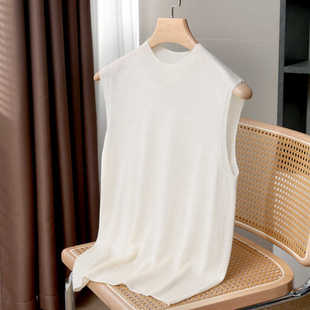 百 半高套头针织打底衫 背心一线成衣无缝内搭打底衫 女精纺羊毛无袖