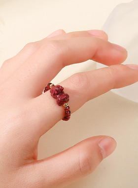 5A 天然石榴石草莓晶戒指 紫牙乌+满晶草莓点 旺桃花招财水晶指环