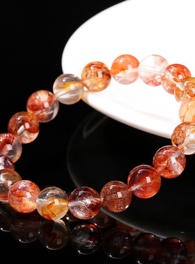 【5A天然红胶花手链】冰透草莓红女生水晶单圈圆珠手饰招桃花能量