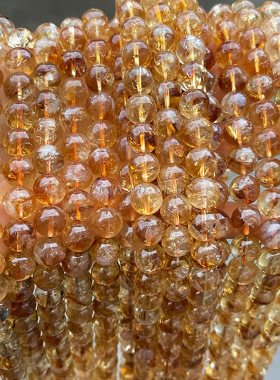 天然黄塔晶圆珠金霸黄水晶手链散珠diy饰品配件现货