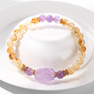 天然黄塔晶搭配紫晶手链晶体通透能量水晶首饰手串小众高级女原创