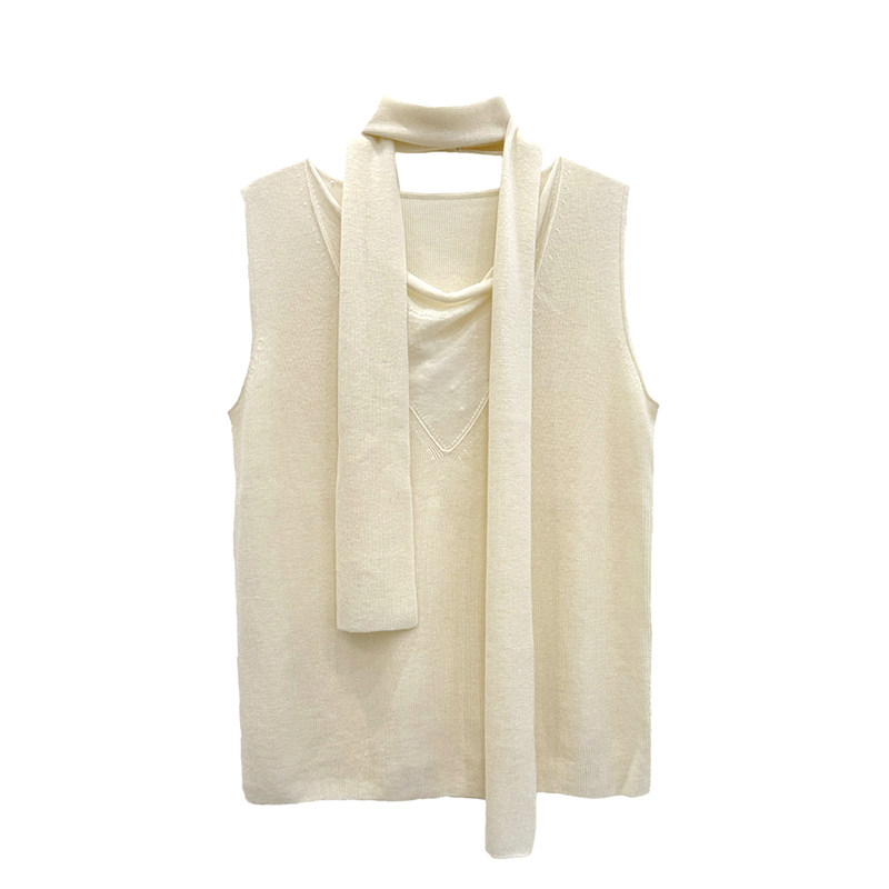 细织带荡领无袖针织背心25AW秋冬