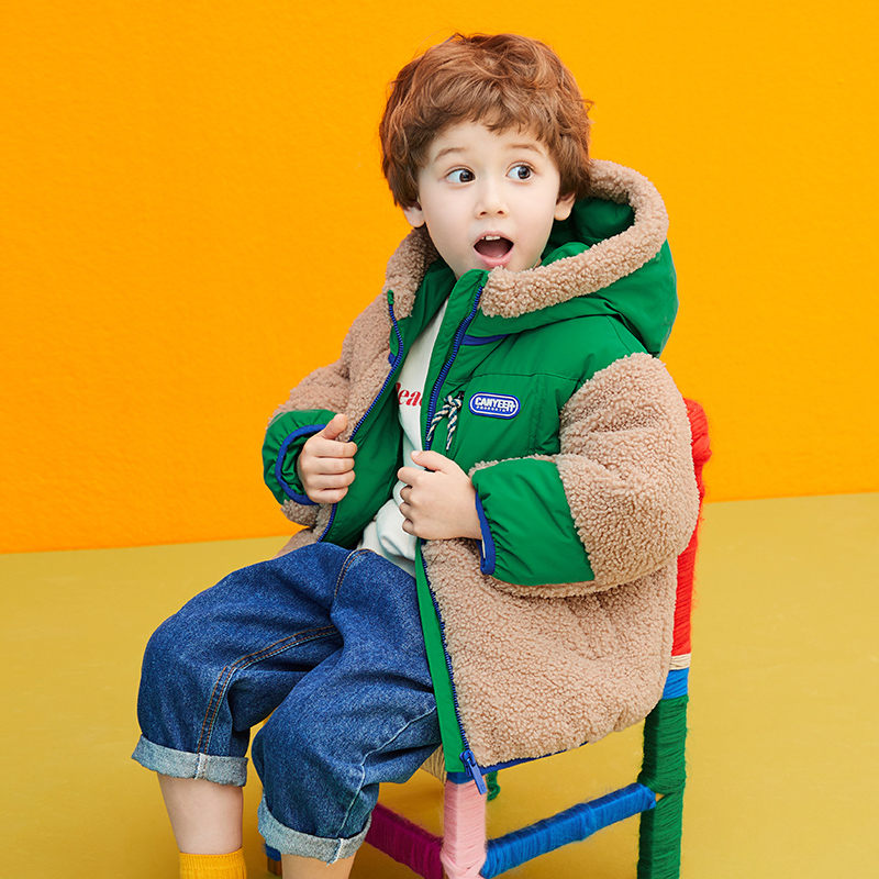 康衣儿加厚男小童羽绒服绒面拼色