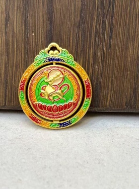 九色鹿古法珐琅彩色錾刻金色吊坠