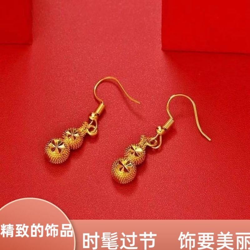 新款金色耳环女款长款金色耳坠叶子耳钩葫芦耳饰转运珠饰品送人礼