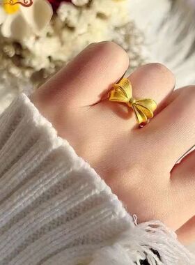 在逃公主蝴蝶结戒指女越南沙金仿黄金小众设计麻花戒指生日送女友