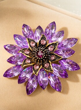 优雅气质紫荆花胸针紫色水晶衣饰复古格调精致满钻式别针衣装饰品