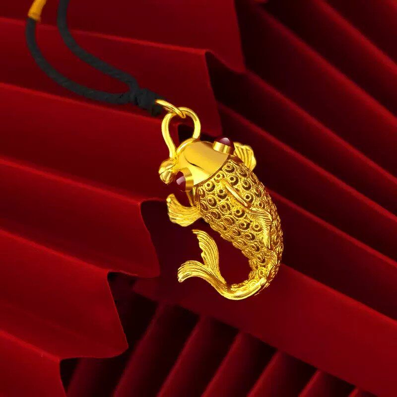 金色镂空锦鲤花丝吊坠高颜值项链