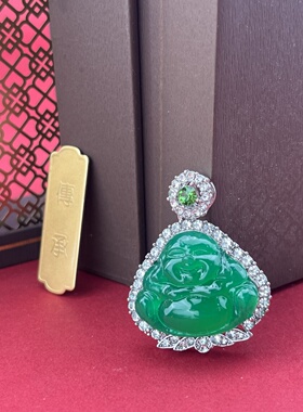 2025新款镶钻绿钰弥勒佛吊坠笑面佛公挂件招财纳福平安挂件送女友