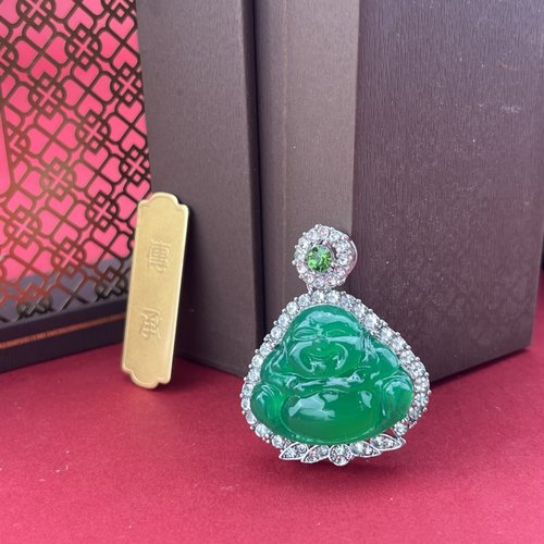 2025新款镶钻绿钰弥勒佛吊坠笑面佛公挂件招财纳福平安挂件送女友