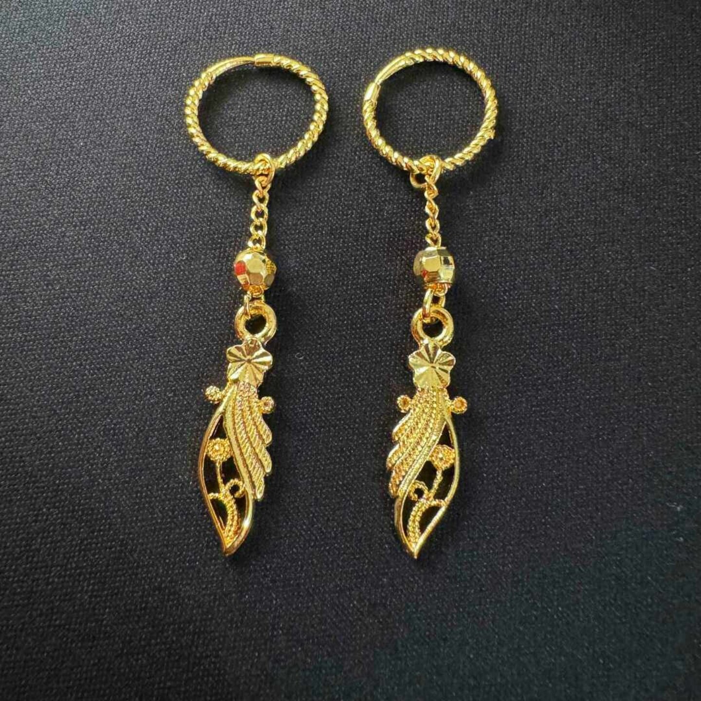 流行金色花朵树叶耳环女款时尚