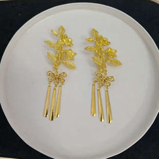 新娘头饰金色花朵对夹简约百搭古装发饰结婚喜庆新娘头饰配件发夹