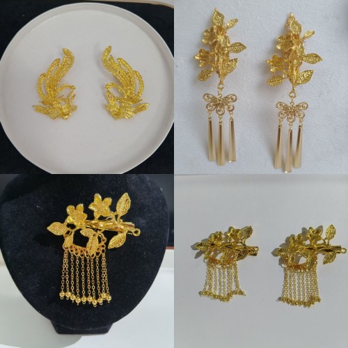 新娘头饰金色花朵对夹简约百搭古装发饰结婚喜庆新娘头饰配件发夹