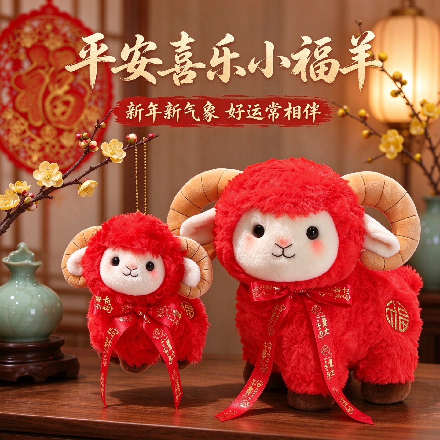 2027羊年吉祥物公仔平安喜乐小挂件毛绒玩具创意玩偶年会活动礼品