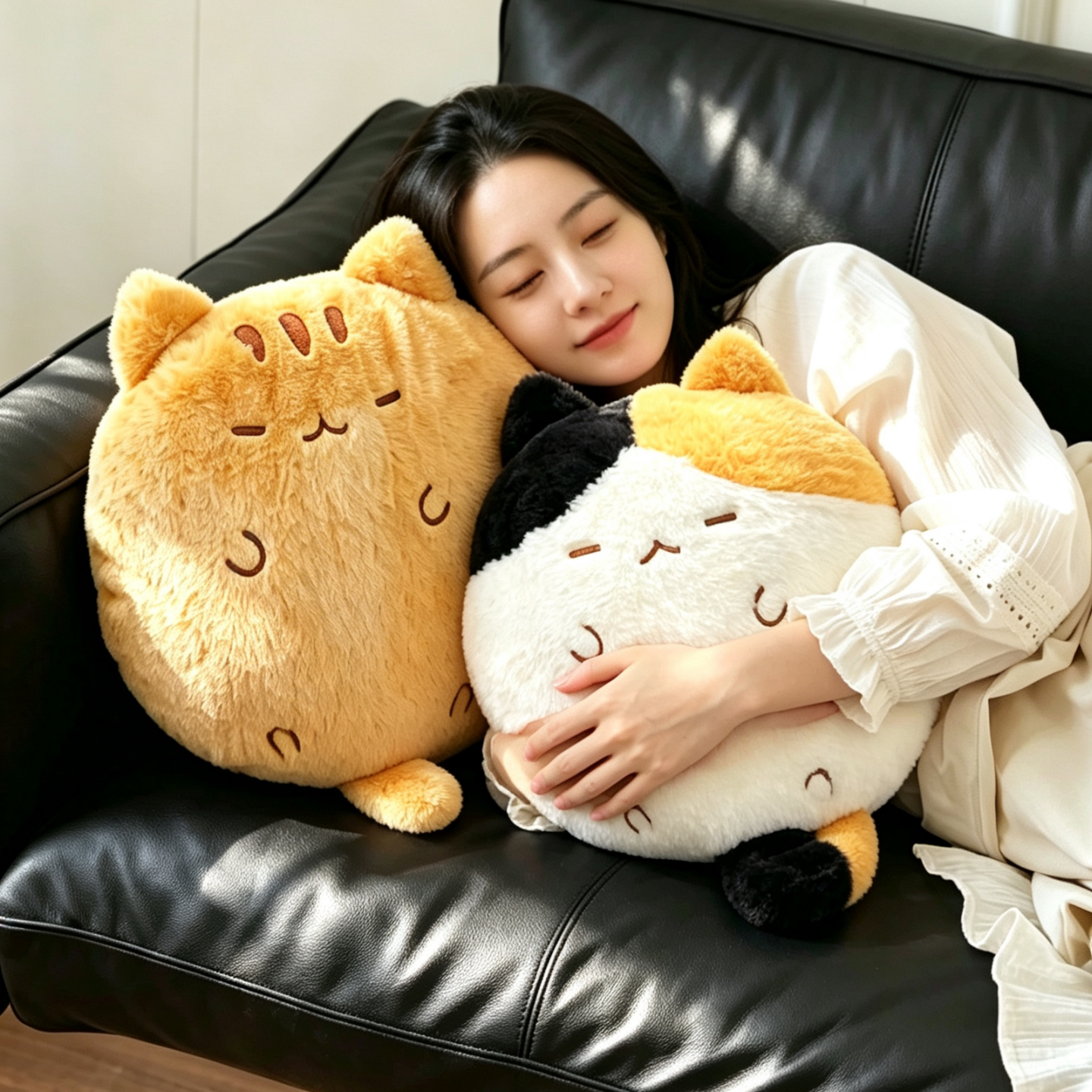 可爱猫饼抱枕小猫毛绒玩偶猫咪沙发靠背三花猫布娃娃生日礼物女生