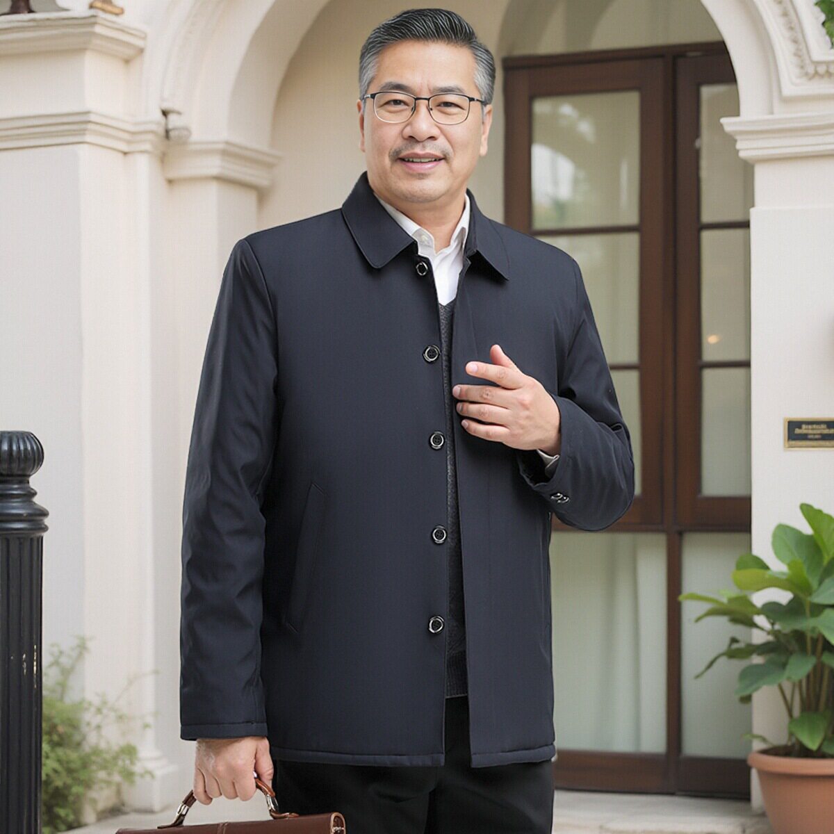 春季老人男装夹克中年休闲茄克中老年爸爸外套春秋款宽松翻领上衣