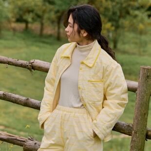 朵朵可可睡衣女2025秋冬新品超减龄提花里外全棉薄夹棉家居服套装