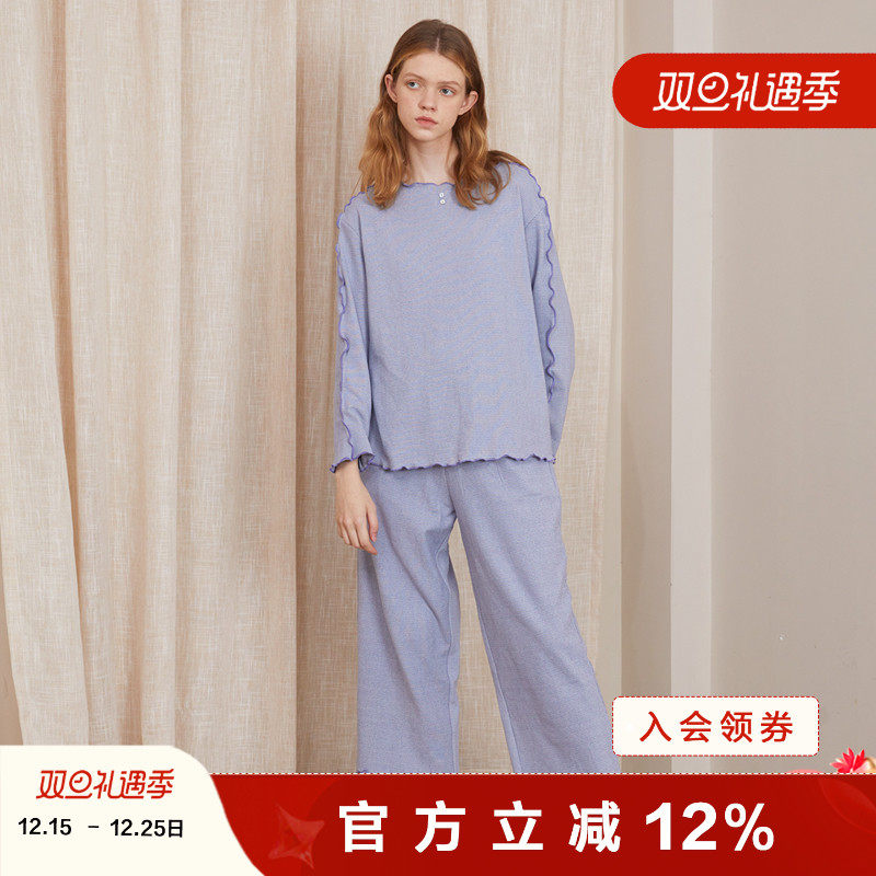 朵朵可可睡衣女25秋冬季新款薄绒保暖德绒木耳花边长袖长裤家居服