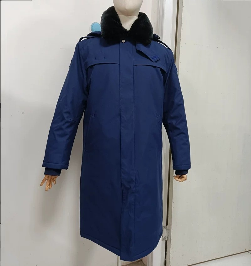 正版新式火蓝备勤棉大衣蓝色冬季加厚保暖棉服加长过膝款防寒服男